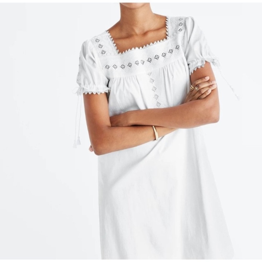 Madewell Summer Eyelet Shift Dress with Tassel Sleeves, Size Small